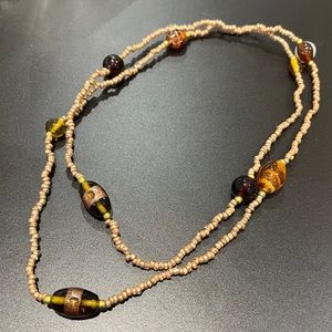 Glass Lampwork Bead Necklace Amber Metallic Handcrafted Boho Artisan Jewelry Art